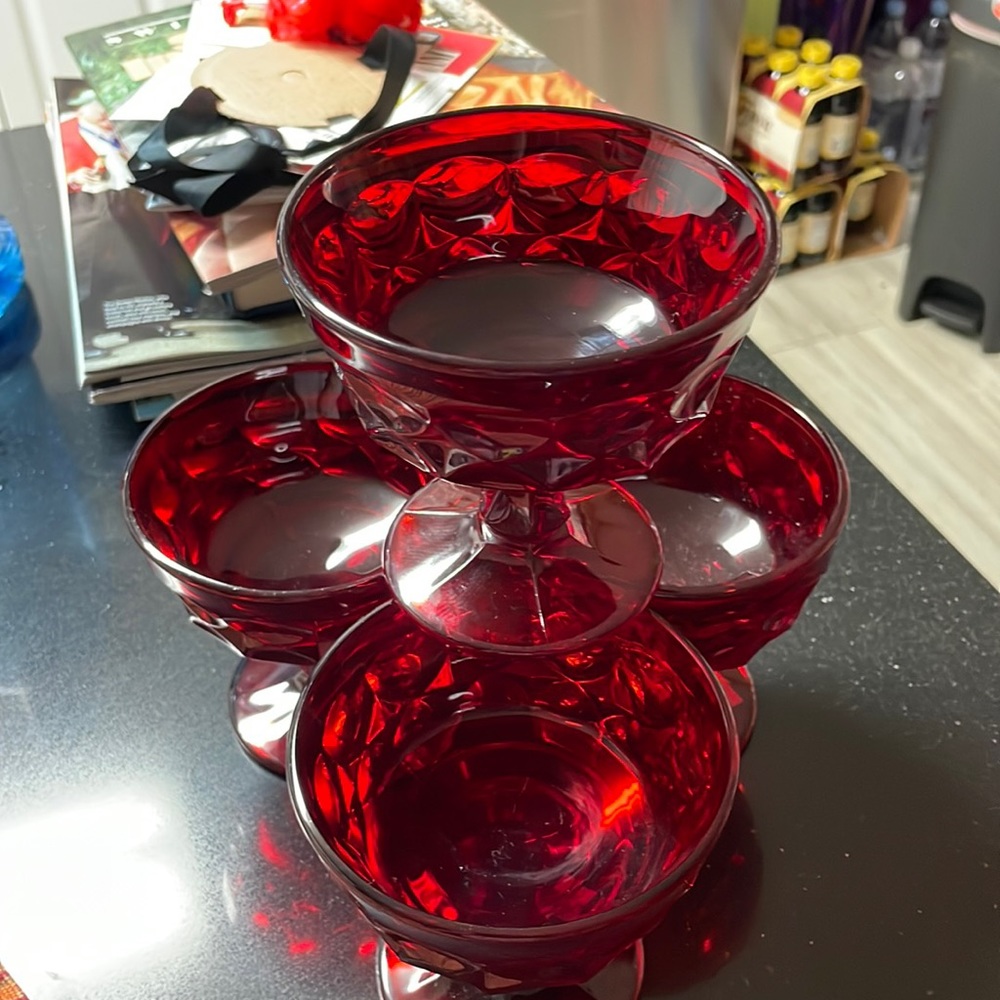 Ruby Red Crystal Sherbet dessert glassware.
